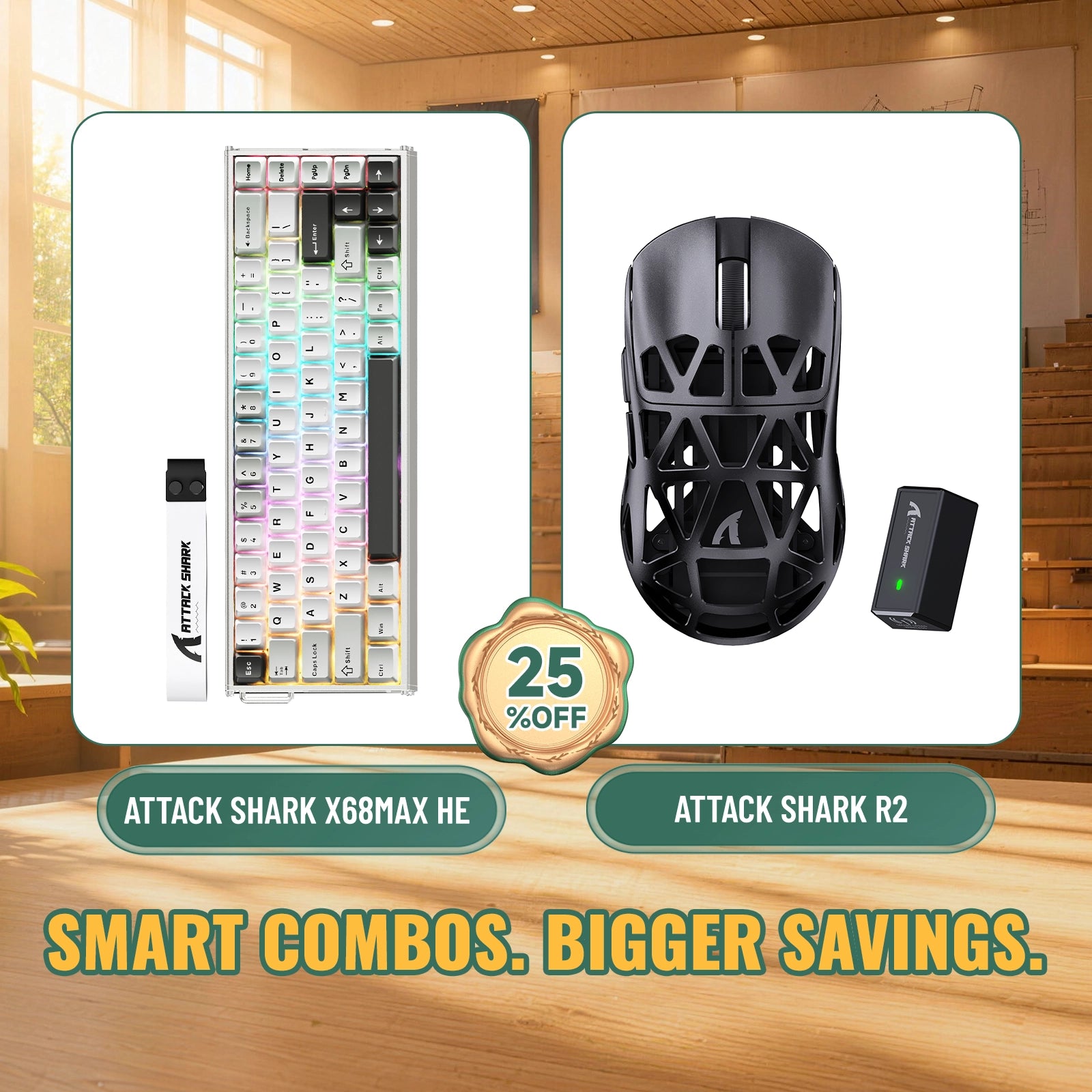 ATTACK SHARK X68 MAX HE Rapid Trigger Aluminum Keyboard + R2 Magnesium Alloy Wireless Gaming Mouse Bundle