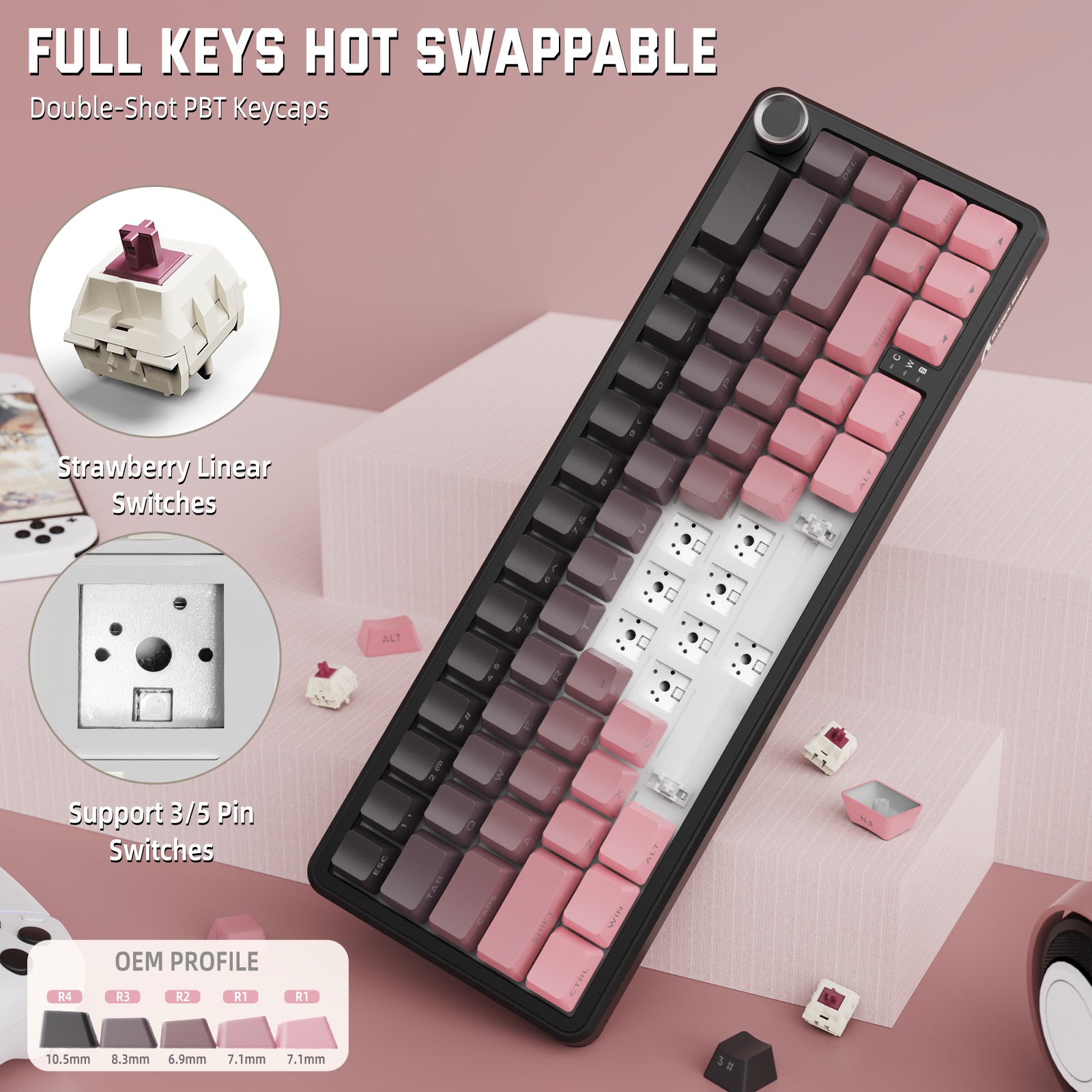 ATTACK SHARK X66 Wireless Mechanical Keyboard with Side Printed PBT Keycaps