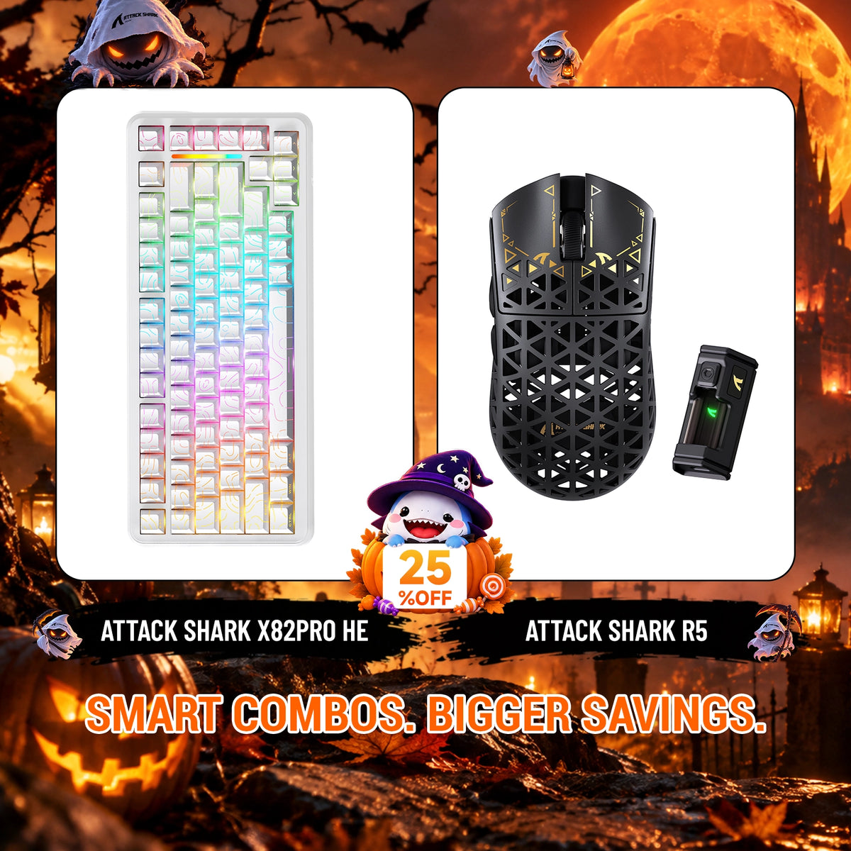 ATTACK SHARK X82 PRO HE Rapid Trigger Keyboard + R5 Carbon Fiber Wireless Gaming Mouse Bundle