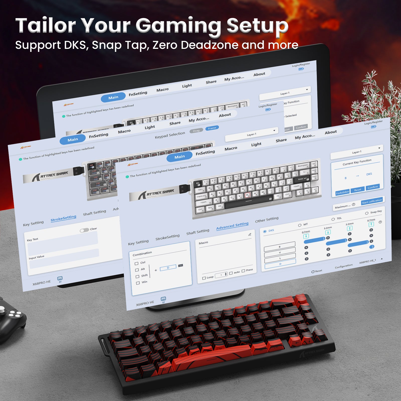 ATTACK SHARK X68PRO HE Wireless Rapid Trigger Keyboard With Coiled Cable