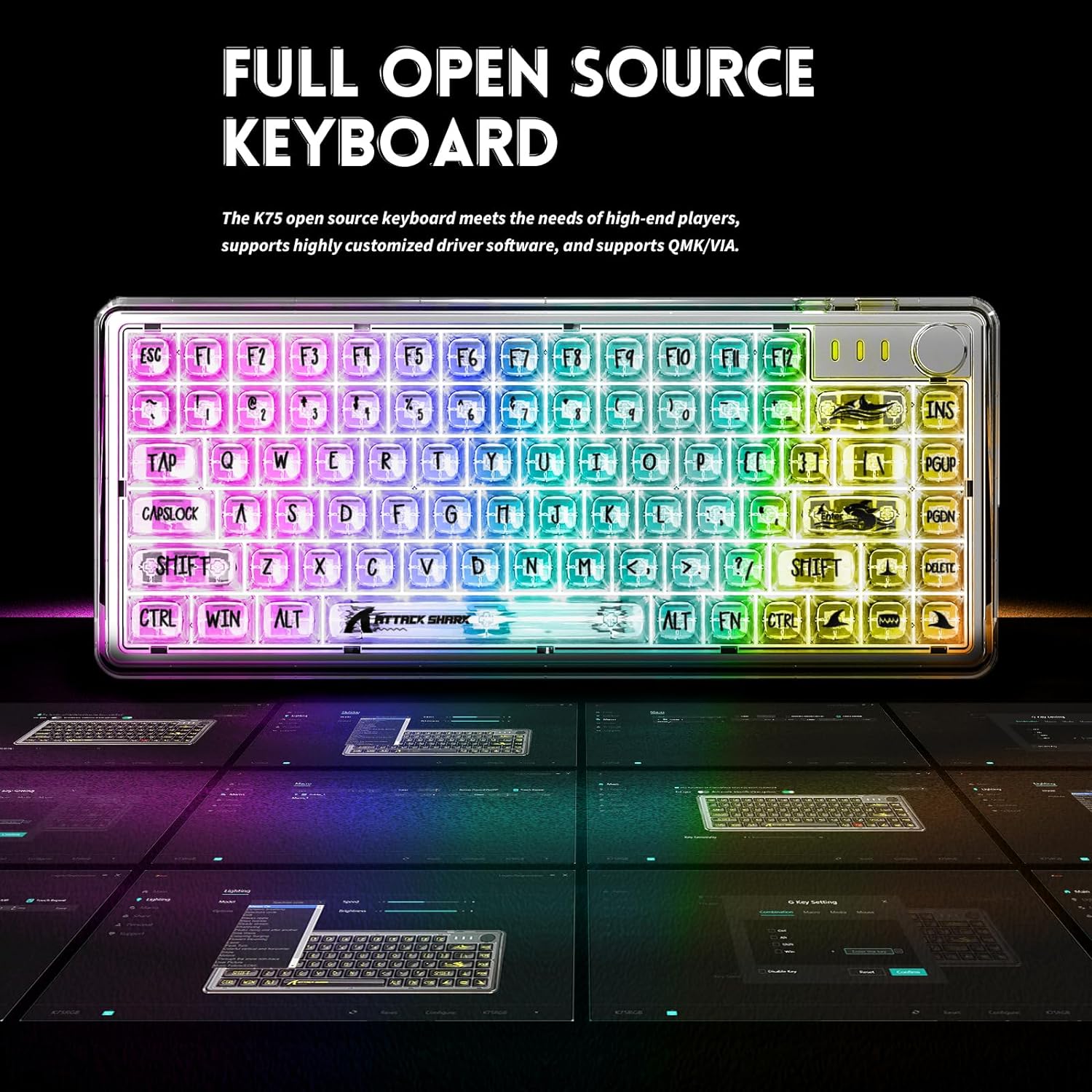 Attack Shark K75 keyboard with full open source support and customizable RGB lighting