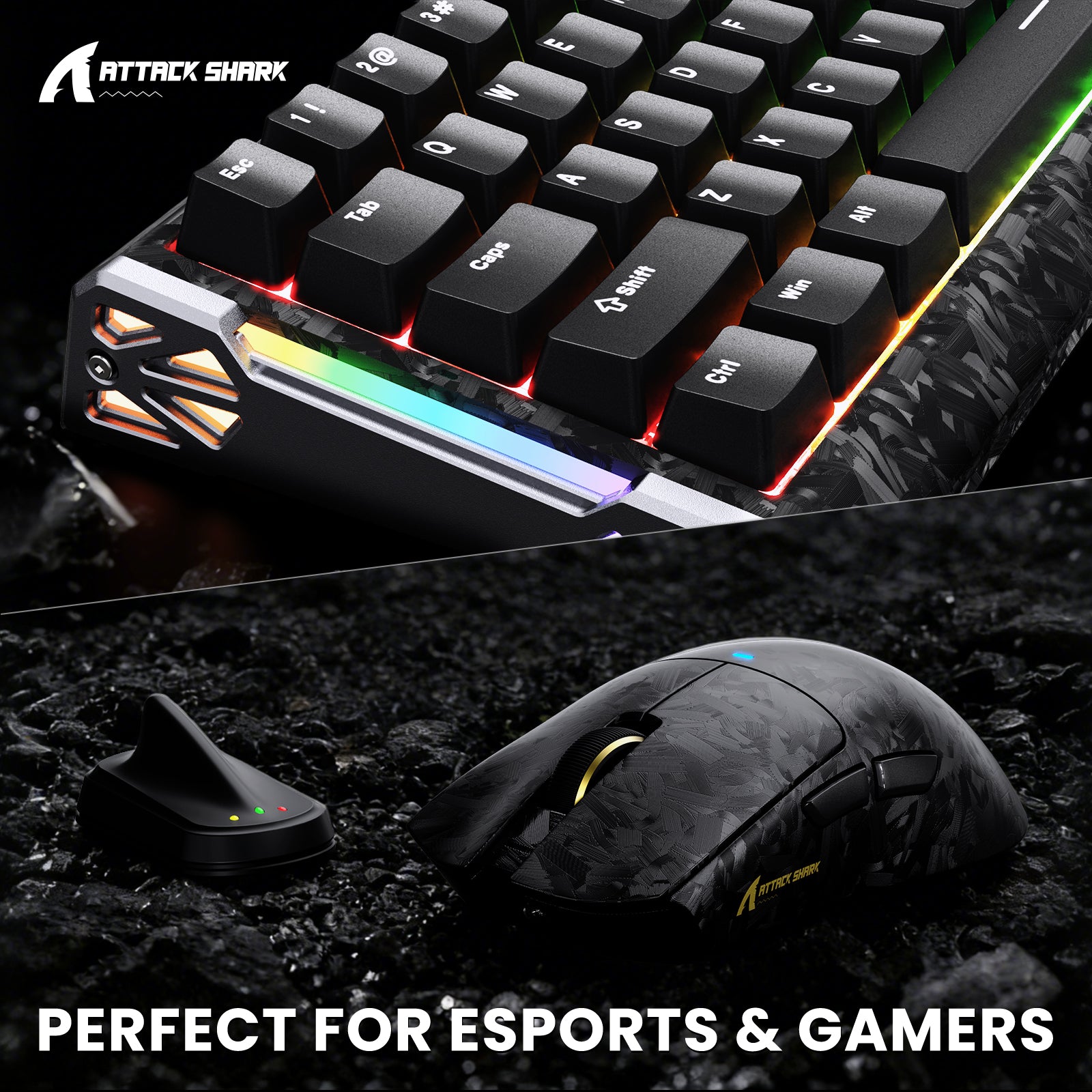 ATTACK SHARK R68 HE X11 Ultra carbon fiber gaming keyboard, mouse, receiver.