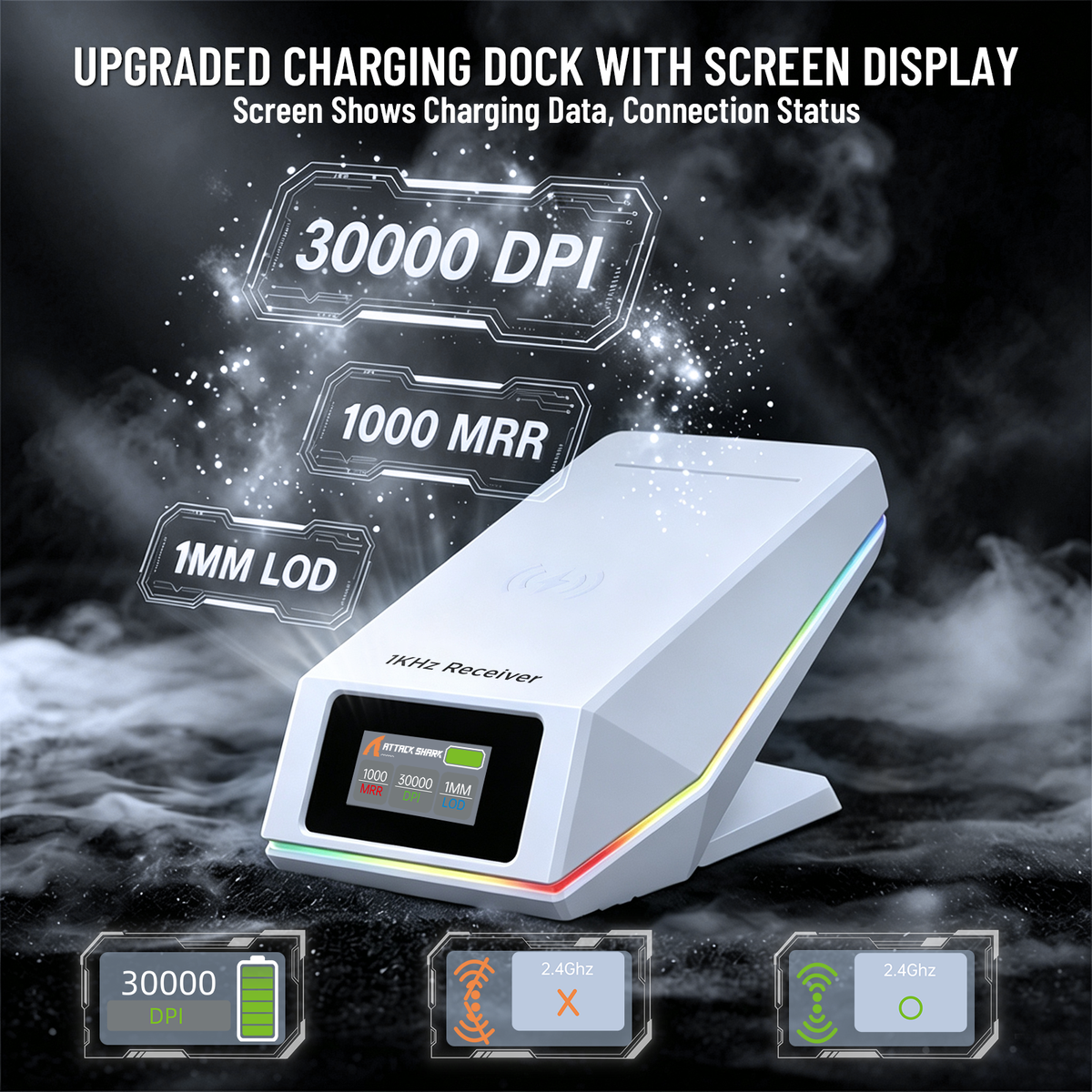 ATTACK SHARK X11 PRO V2 Wireless Gaming Mouse with TFT Display Charging Dock with C06 Coiled Cable
