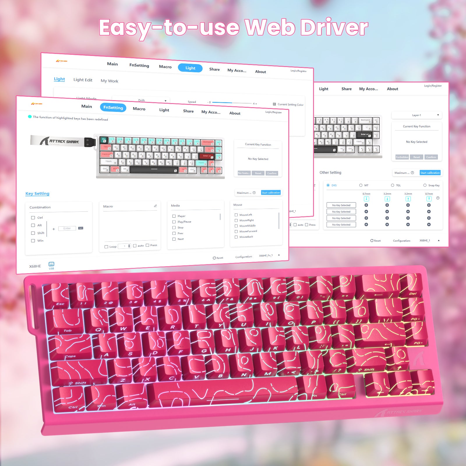ATTACK SHARK X68 HE Rapid Trigger Keyboard Magnetic Switch with C01PRO Coiled Cable
