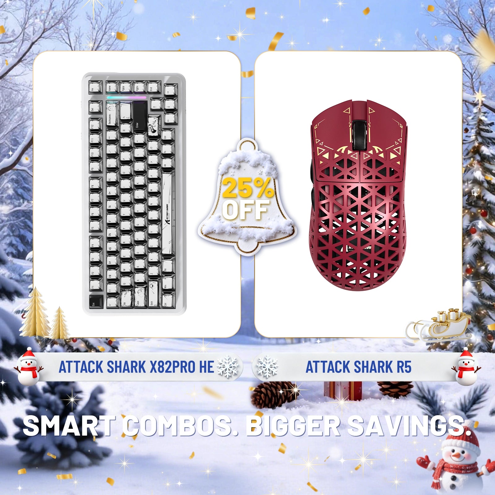 ATTACK SHARK X82PRO HE Rapid Trigger Keyboard + R5 Carbon Fiber Wireless Gaming Mouse Bundle