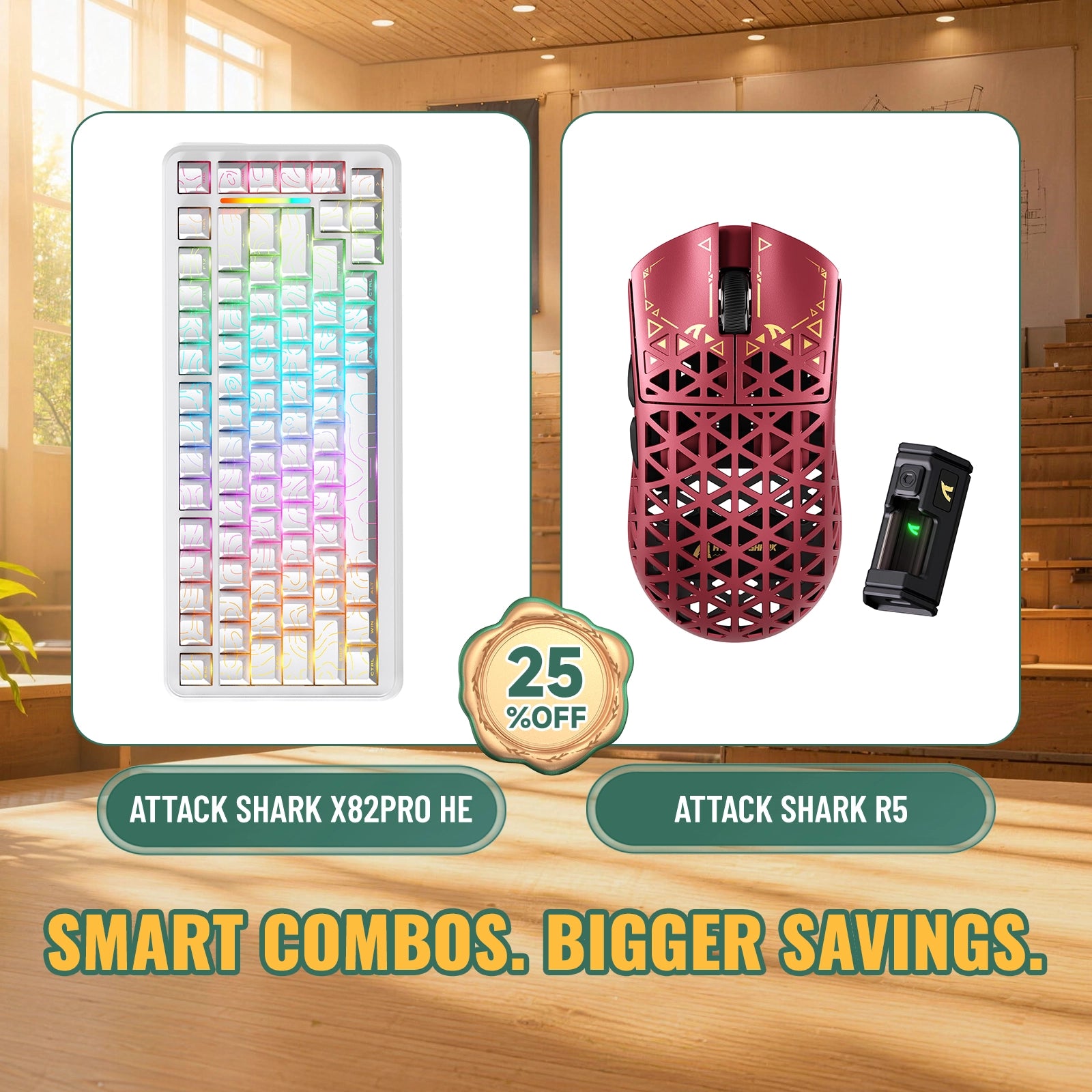 ATTACK SHARK X82 PRO HE Rapid Trigger Keyboard + R5 Carbon Fiber Wireless Gaming Mouse Bundle