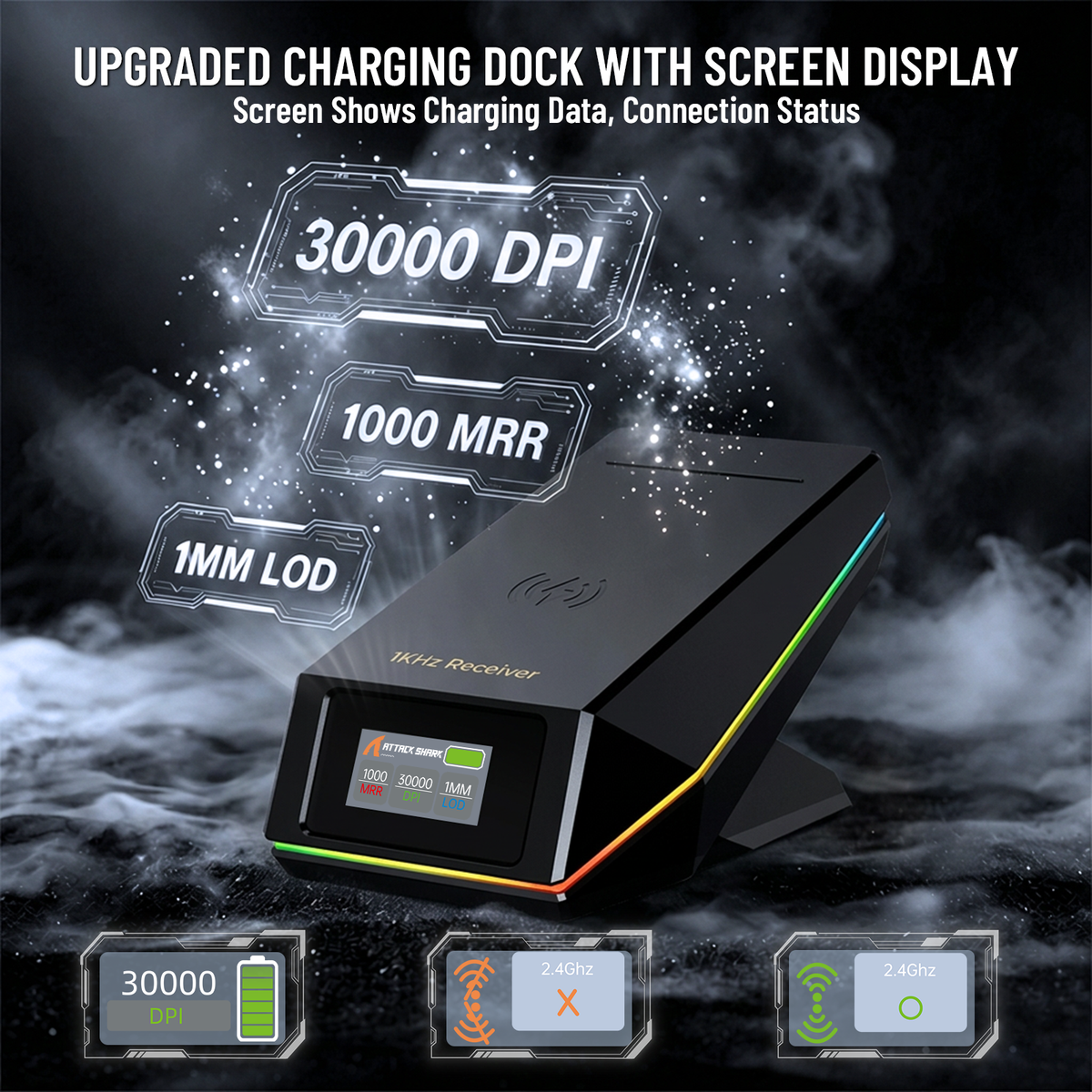 ATTACK SHARK X11 PRO V2 Wireless Gaming Mouse with TFT Display Charging Dock with C06 Coiled Cable