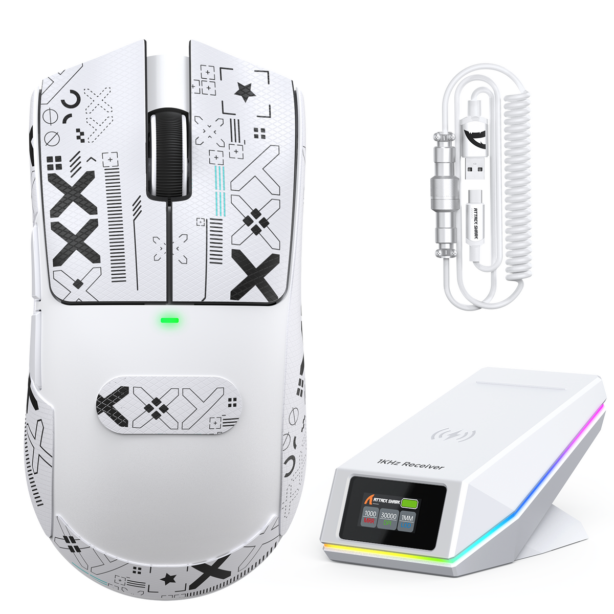 ATTACK SHARK X11 PRO V2 Wireless Gaming Mouse with TFT Display Charging Dock with C06 Coiled Cable