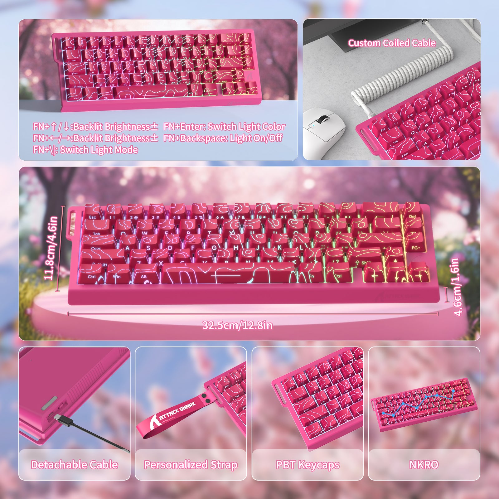 ATTACK SHARK X68 HE Rapid Trigger Keyboard Magnetic Switch with C01PRO Coiled Cable