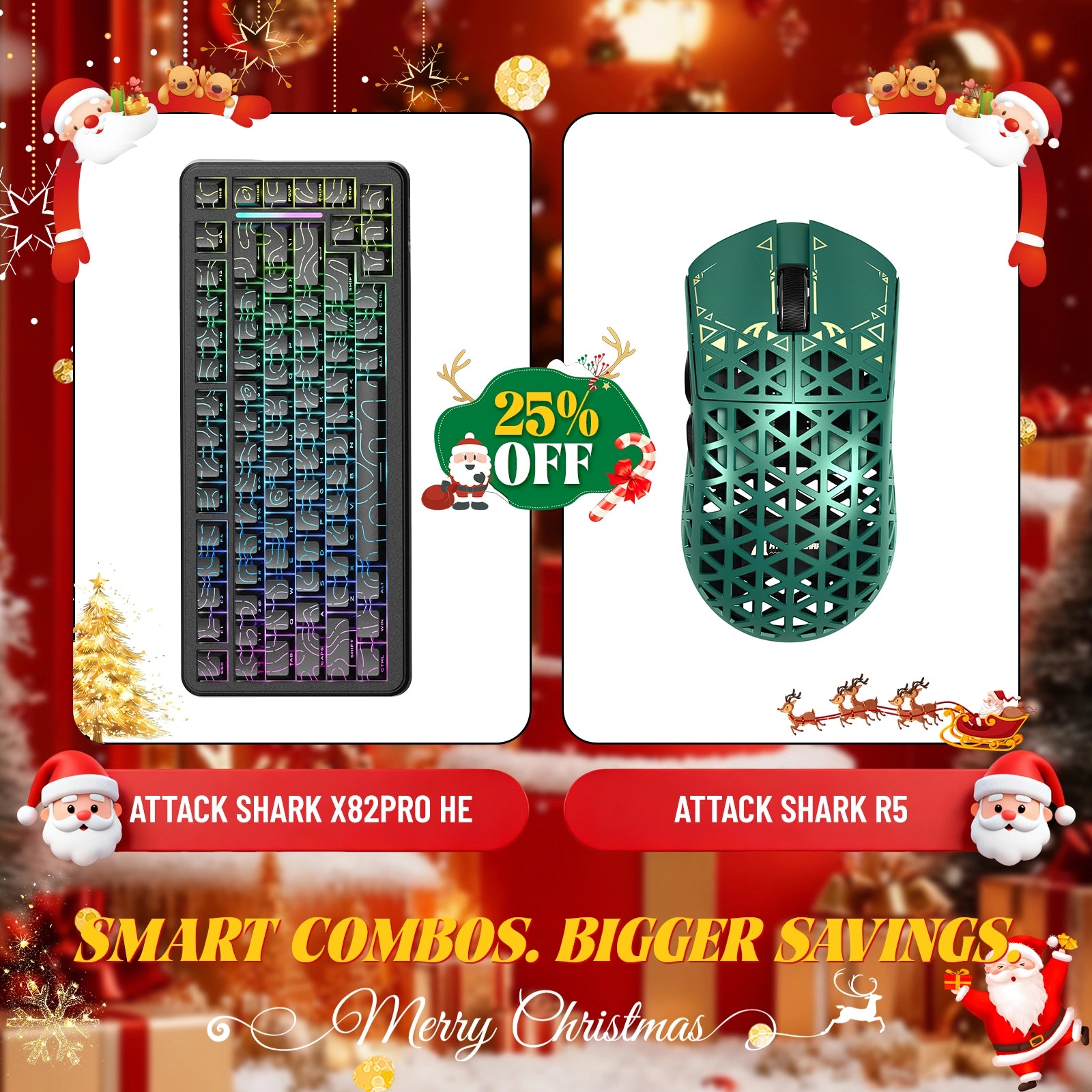 ATTACK SHARK X82PRO HE Rapid Trigger Keyboard + R5 Carbon Fiber Wireless Gaming Mouse Bundle