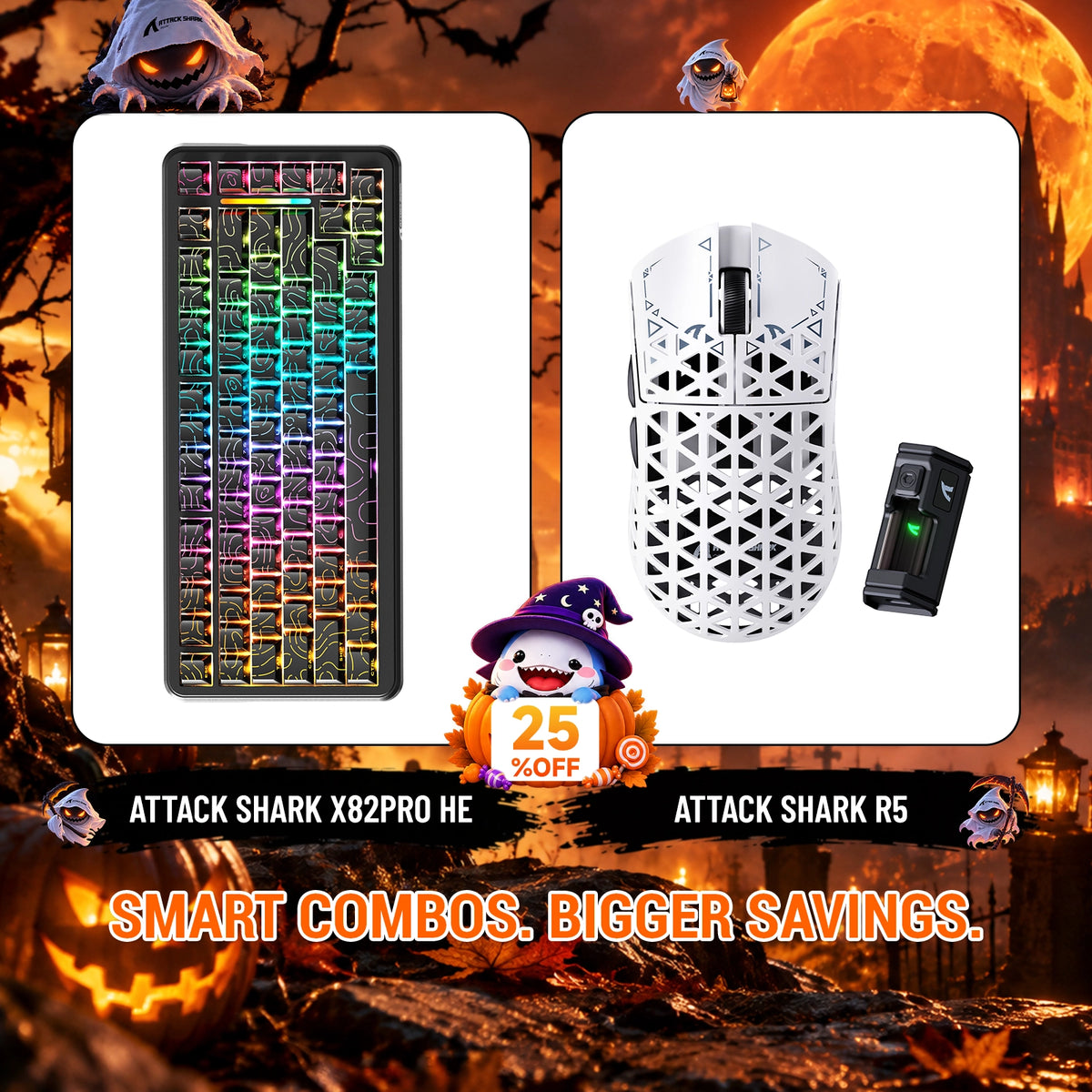 ATTACK SHARK X82 PRO HE Rapid Trigger Keyboard + R5 Carbon Fiber Wireless Gaming Mouse Bundle