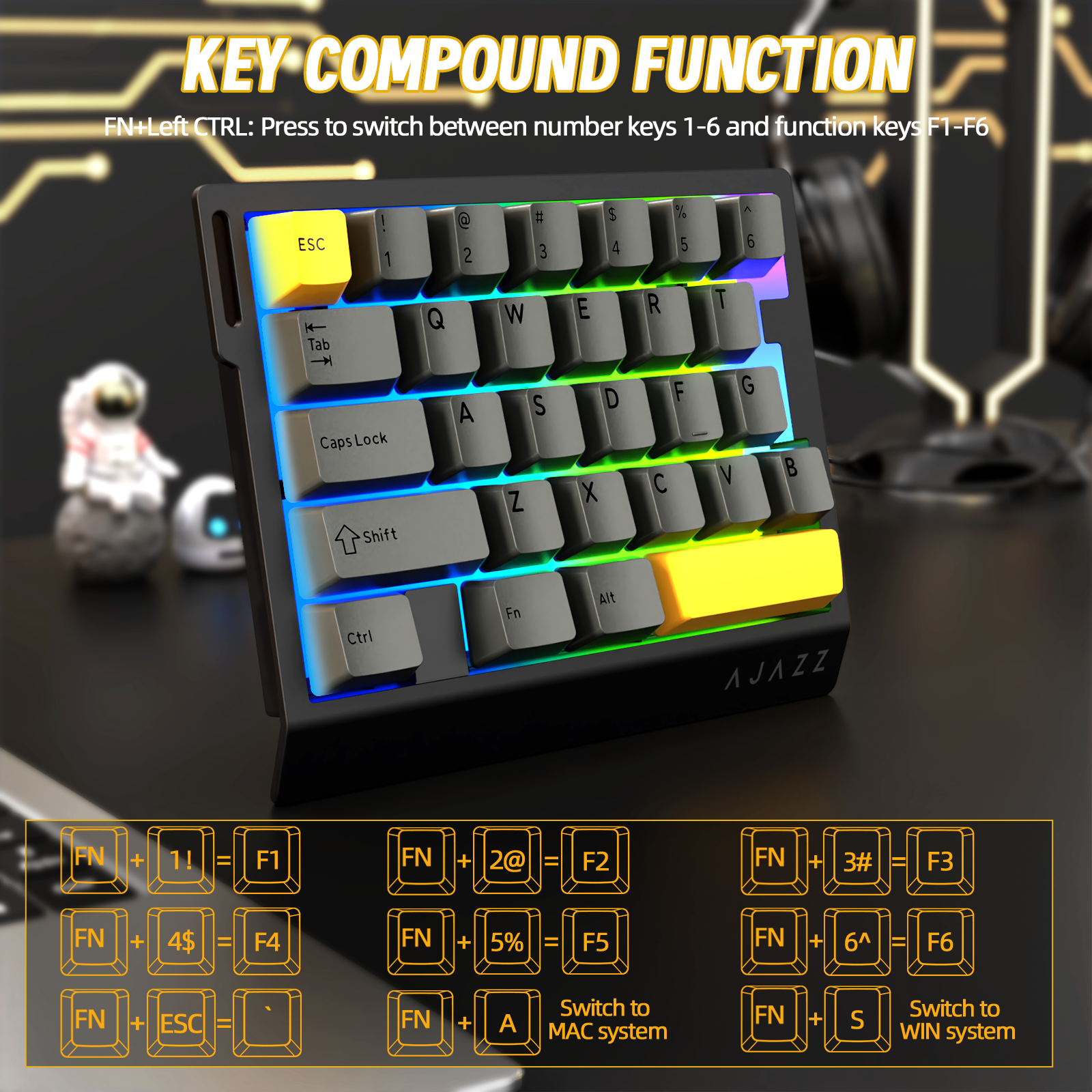 ATTACK SHARK X AJAZZ AK029 Wired One-Handed Gaming Keyboard