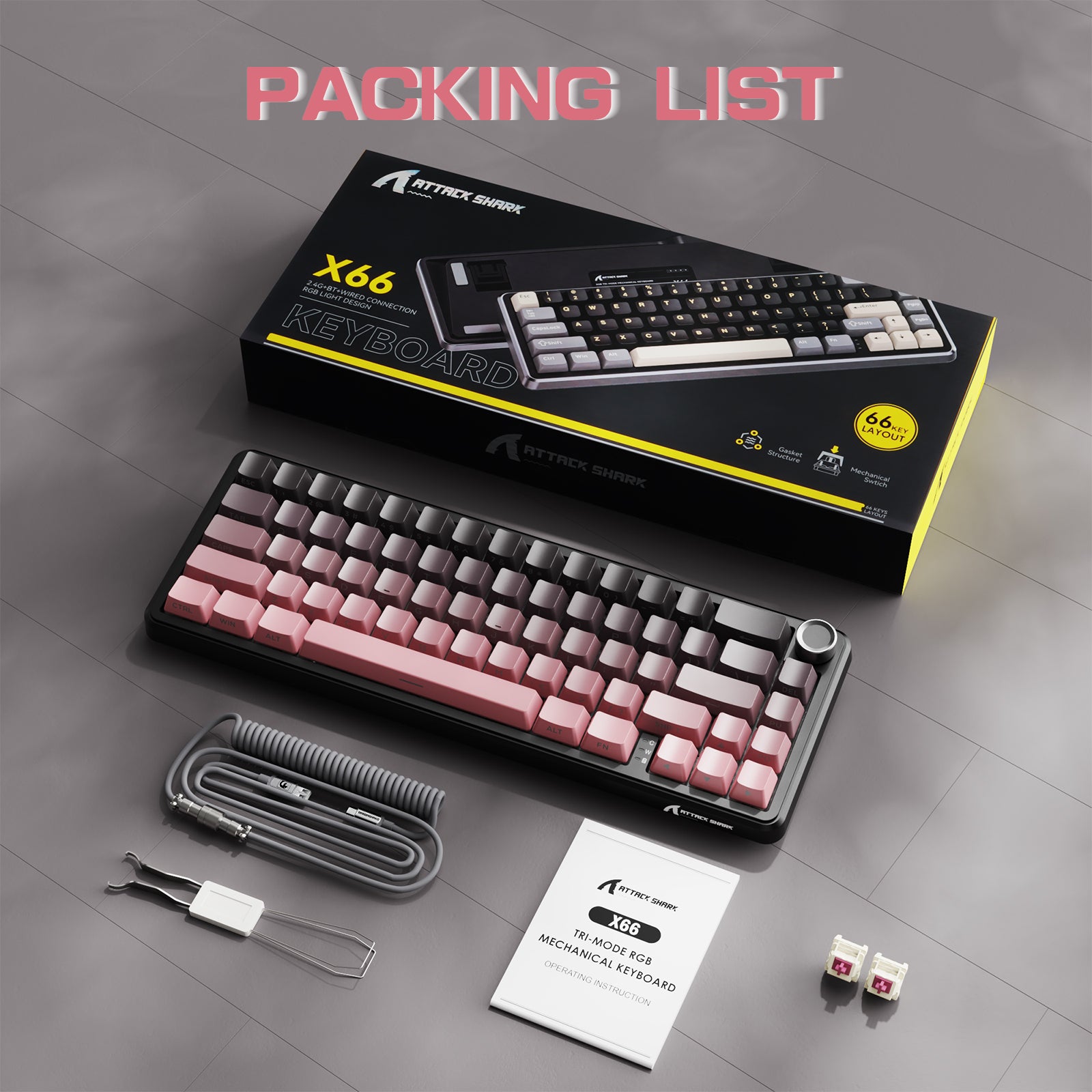 ATTACK SHARK X66 Wireless Mechanical Keyboard with 8K Coiled Cable