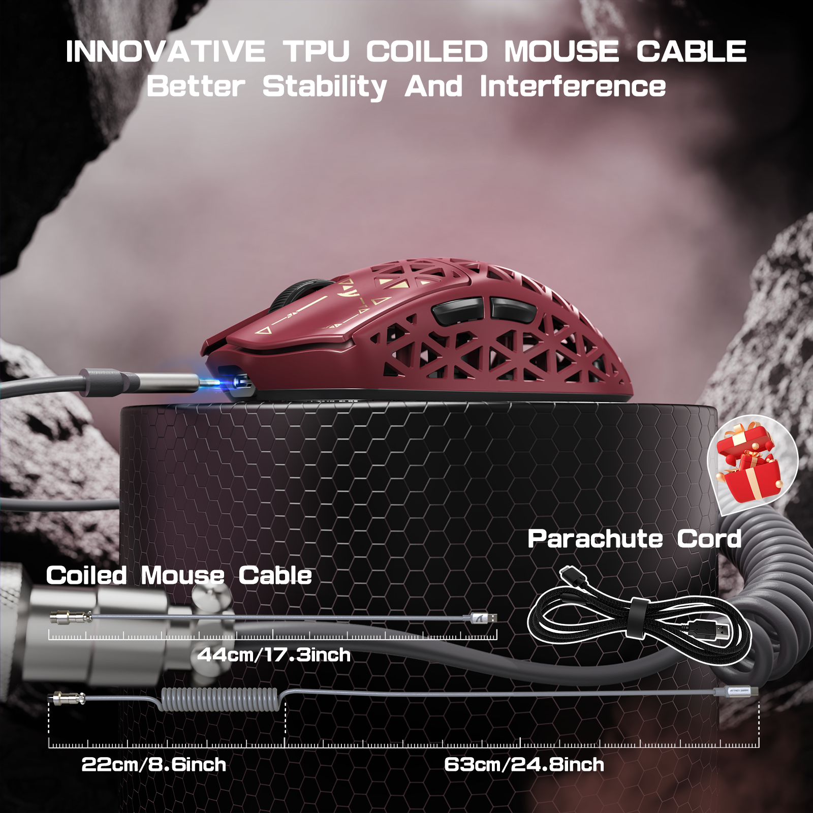 ATTACK SHARK R5 Ultra Carbon Fiber Wireless 8K PAW3950MAX Gaming Mouse with 8K Coiled Cable