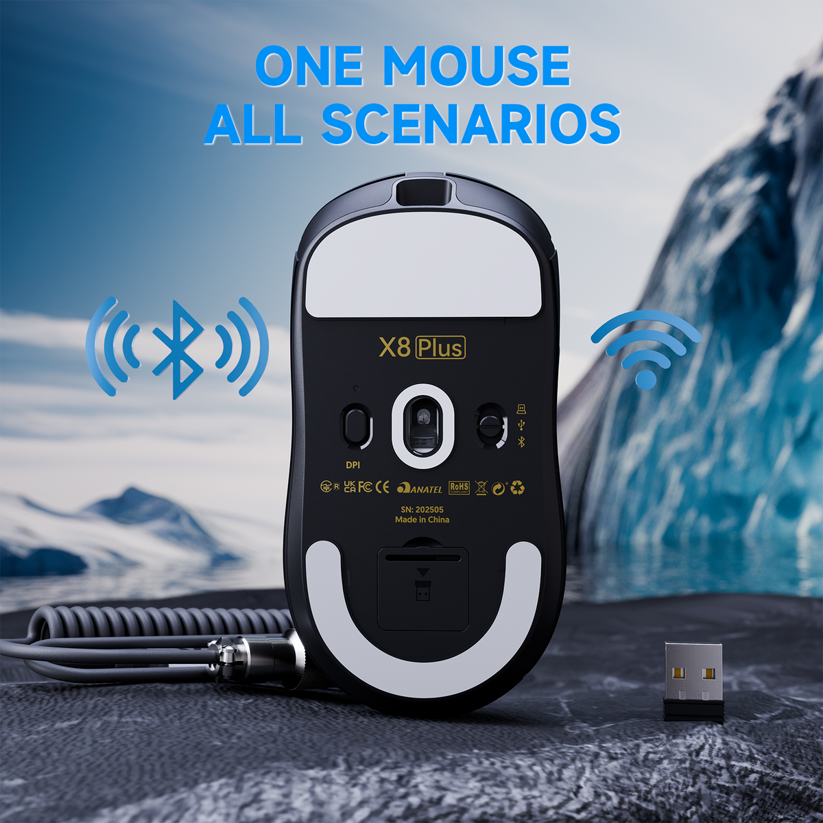 ATTACK SHARK X8 PLUS Tri-mode Wireless Gaming Mouse With C06 ULTRA Cable