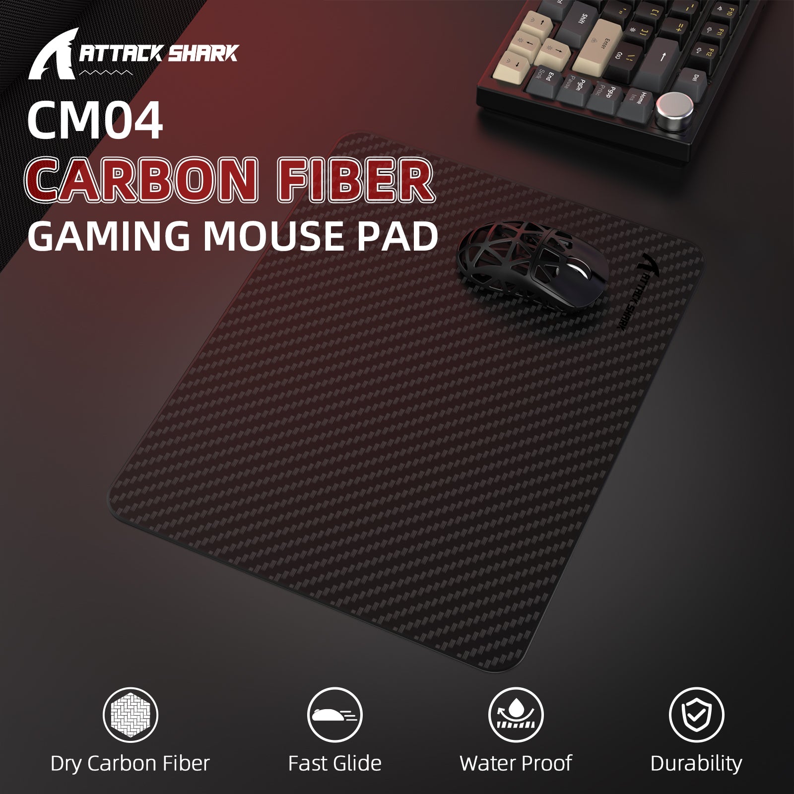 ATTACK SHARK CM04 Genuine Carbon Fiber eSport Gaming Mousepad