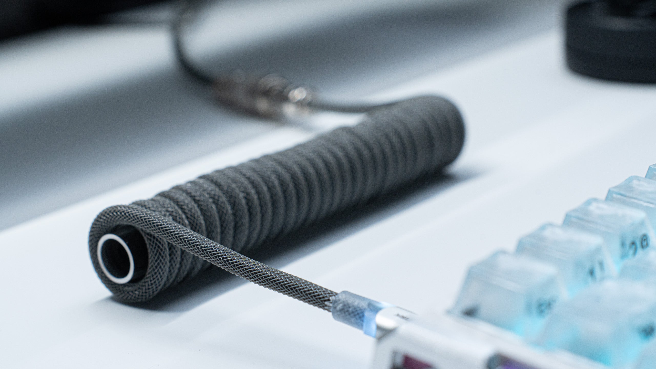 Gray coiled ATTACK SHARK C01ULTIMATE USB-C cable for magnetic keyboards