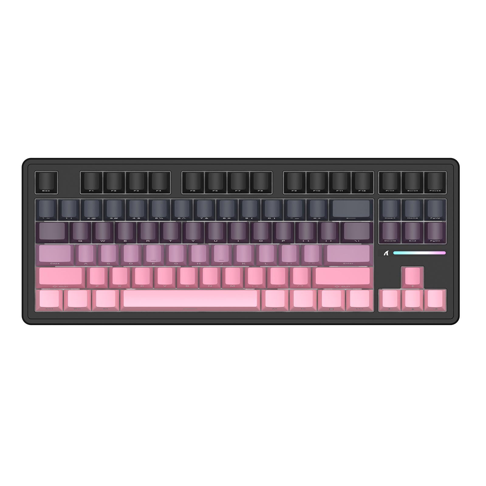 ATTACK SHARK M87PRO keyboard with gradient keycaps in pink and black design.