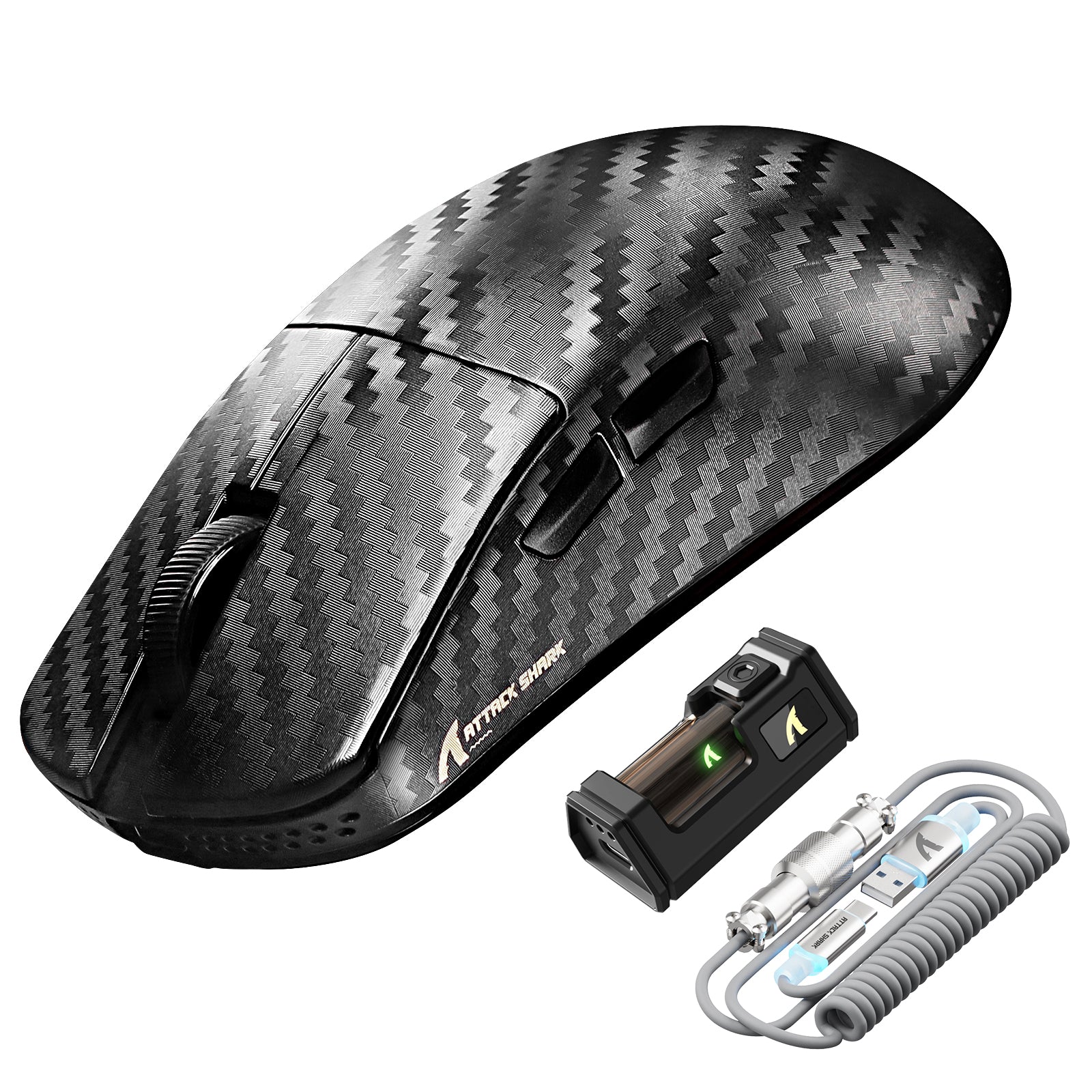 ATTACK SHARK R11 ULTRA Carbon Fiber Wireless 8K PAW3950MAX Gaming Mouse with C06 Ultra LED Cable