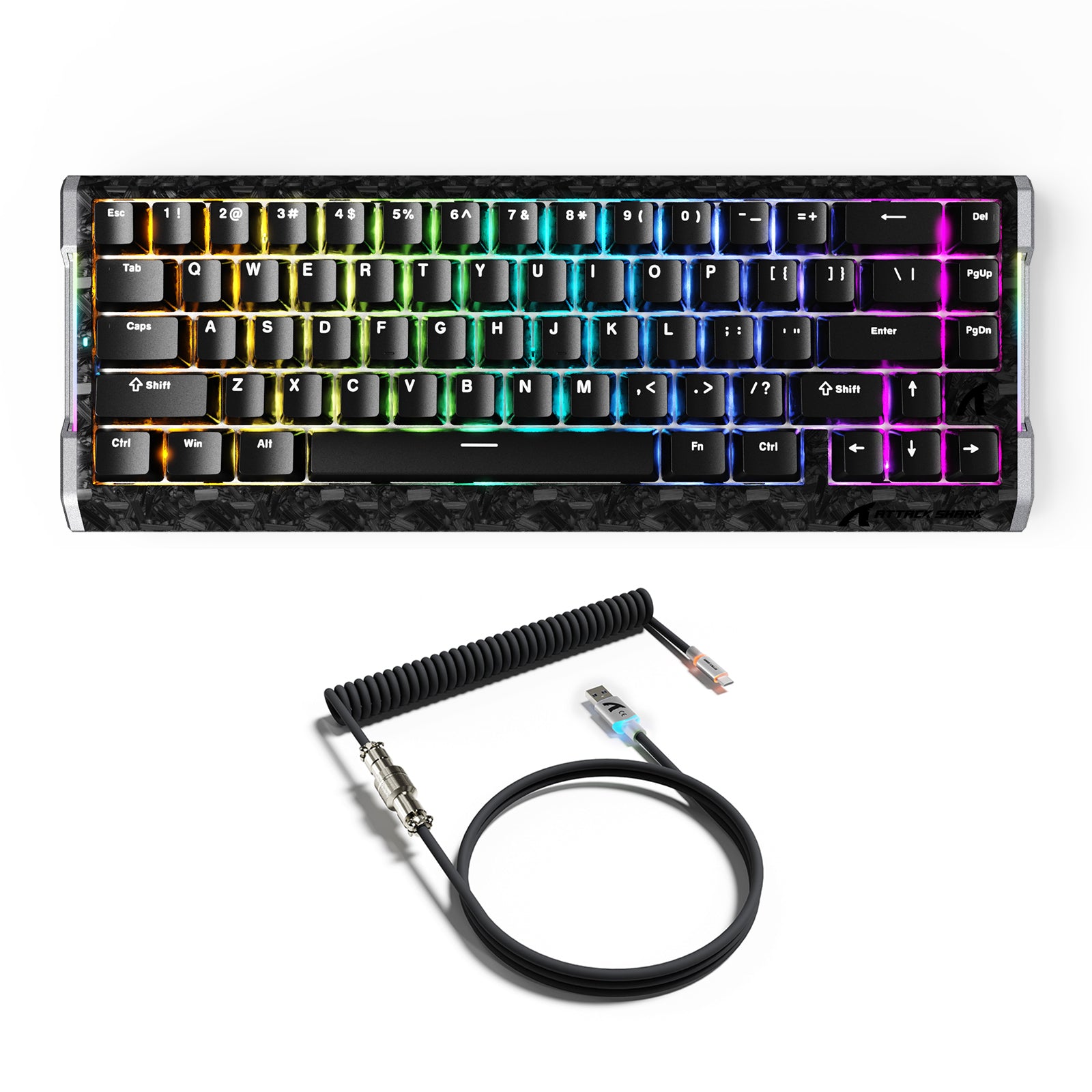 ATTACK SHARK R68 HE Carbon Fiber Wired Rapid Trigger Mechanical Keyboard with C01 Ultra RGB Coiled Cable