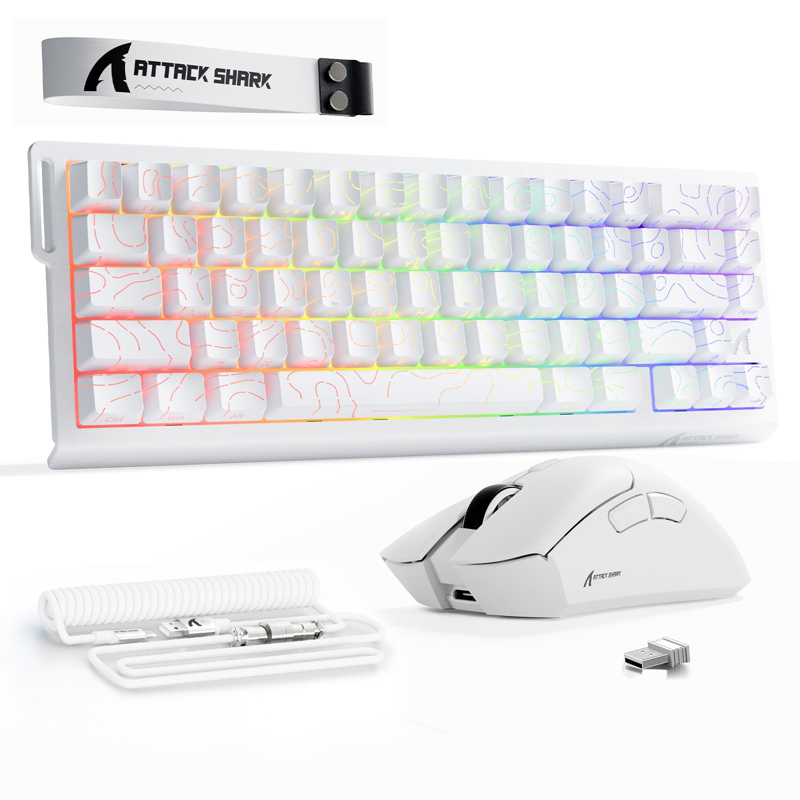 ATTACK SHARK X68HE Rapid Trigger Keyboard + R1 Wireless Gaming Mouse + C01 Coiled Cable Bundle
