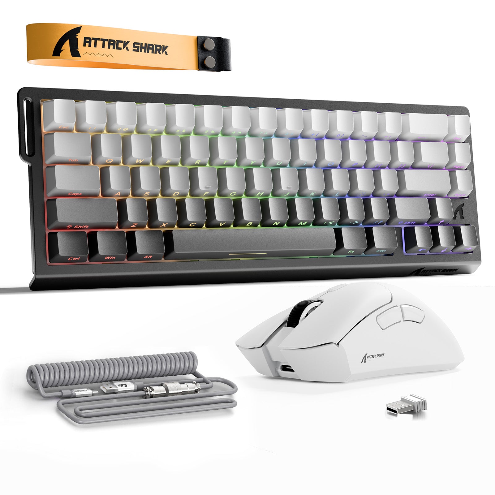 ATTACK SHARK X68HE Rapid Trigger Keyboard + R1 Wireless Gaming Mouse + C01 Coiled Cable Bundle