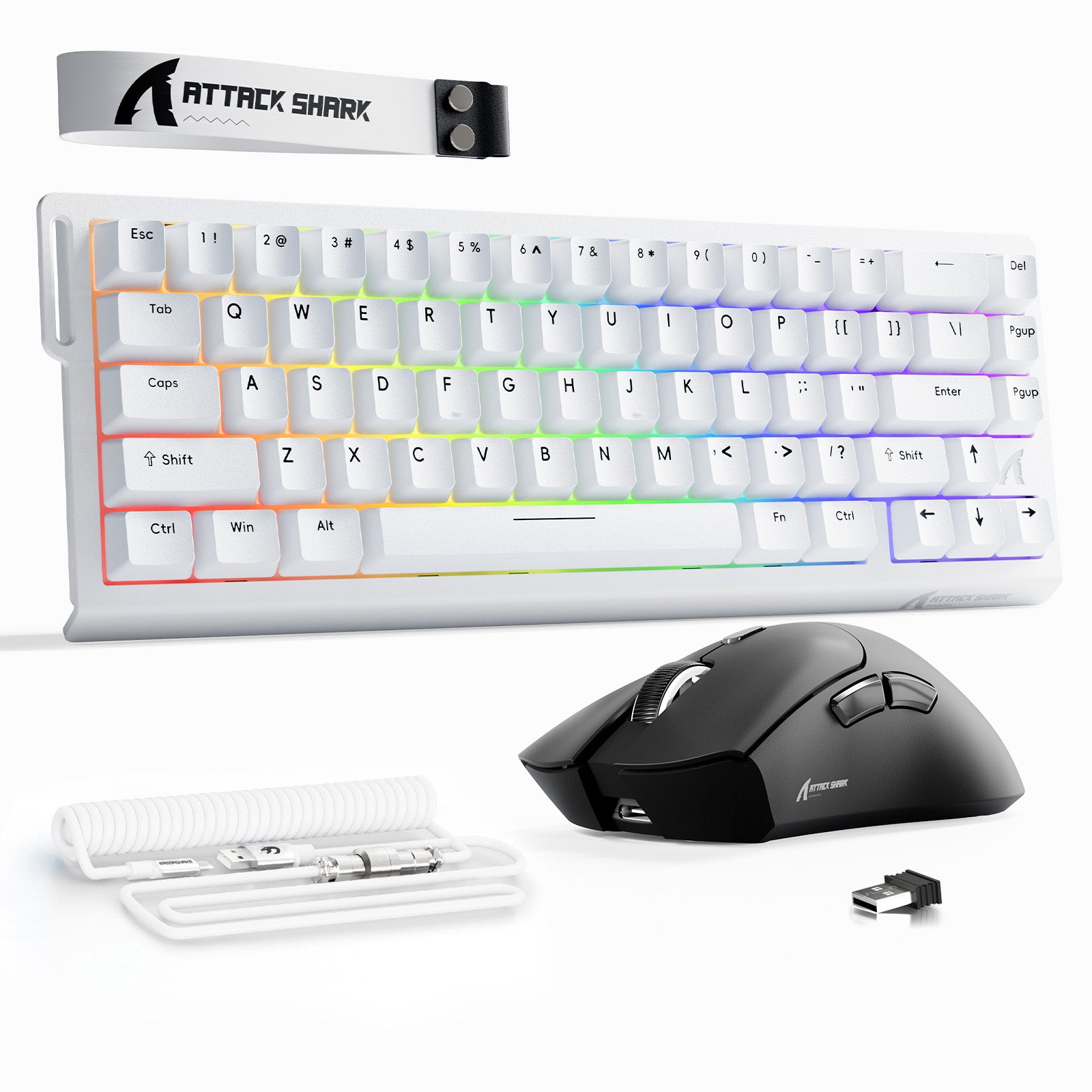 ATTACK SHARK X68HE Rapid Trigger Keyboard + R1 Wireless Gaming Mouse + C01 Coiled Cable Bundle