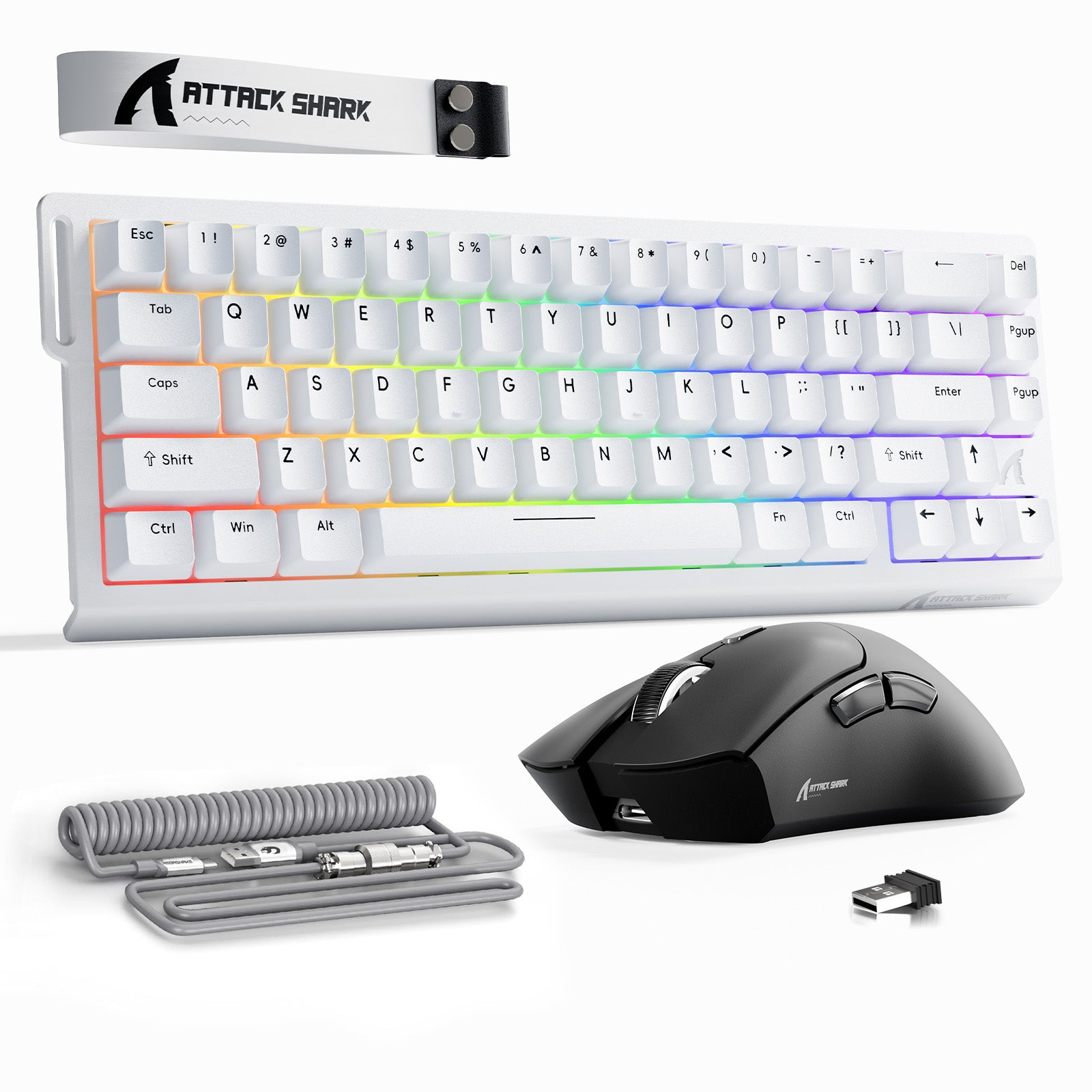 ATTACK SHARK X68HE Rapid Trigger Keyboard + R1 Wireless Gaming Mouse + C01 Coiled Cable Bundle