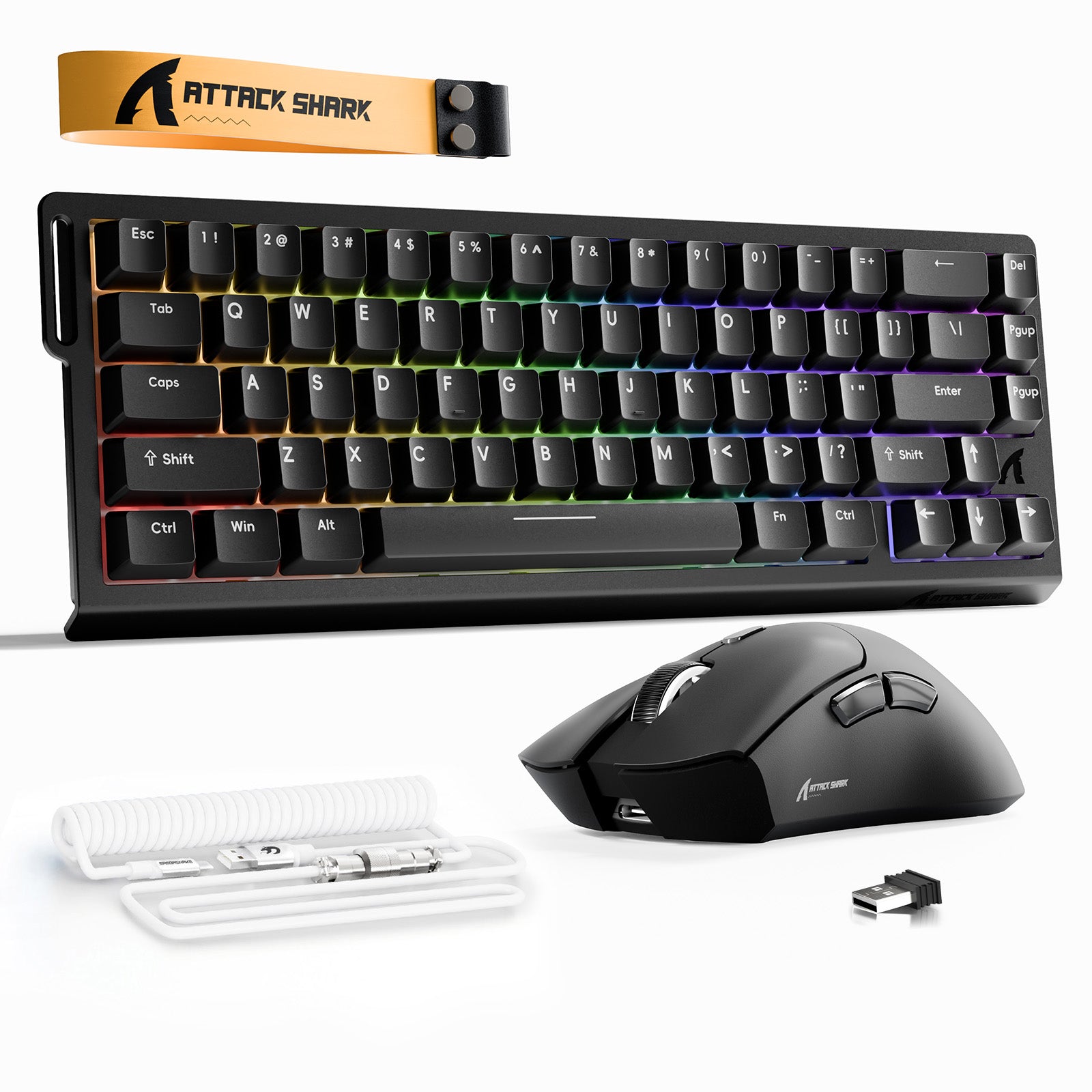 ATTACK SHARK X68HE Rapid Trigger Keyboard + R1 Wireless Gaming Mouse + C01 Coiled Cable Bundle