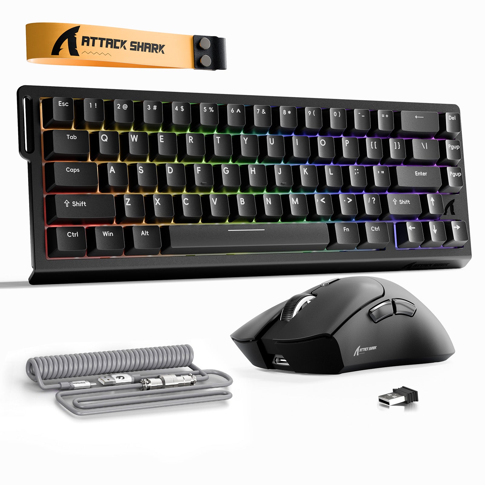 ATTACK SHARK X68HE Rapid Trigger Keyboard + R1 Wireless Gaming Mouse + C01 Coiled Cable Bundle