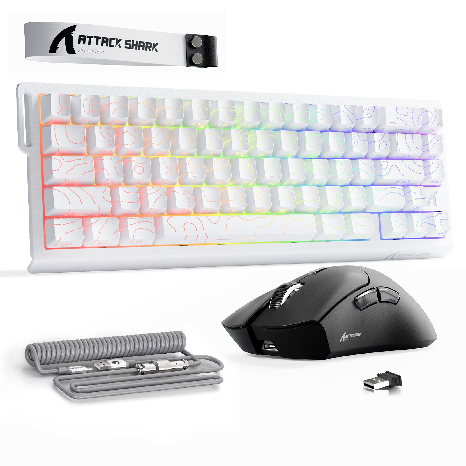 ATTACK SHARK X68HE Rapid Trigger Keyboard + R1 Wireless Gaming Mouse + C01 Coiled Cable Bundle