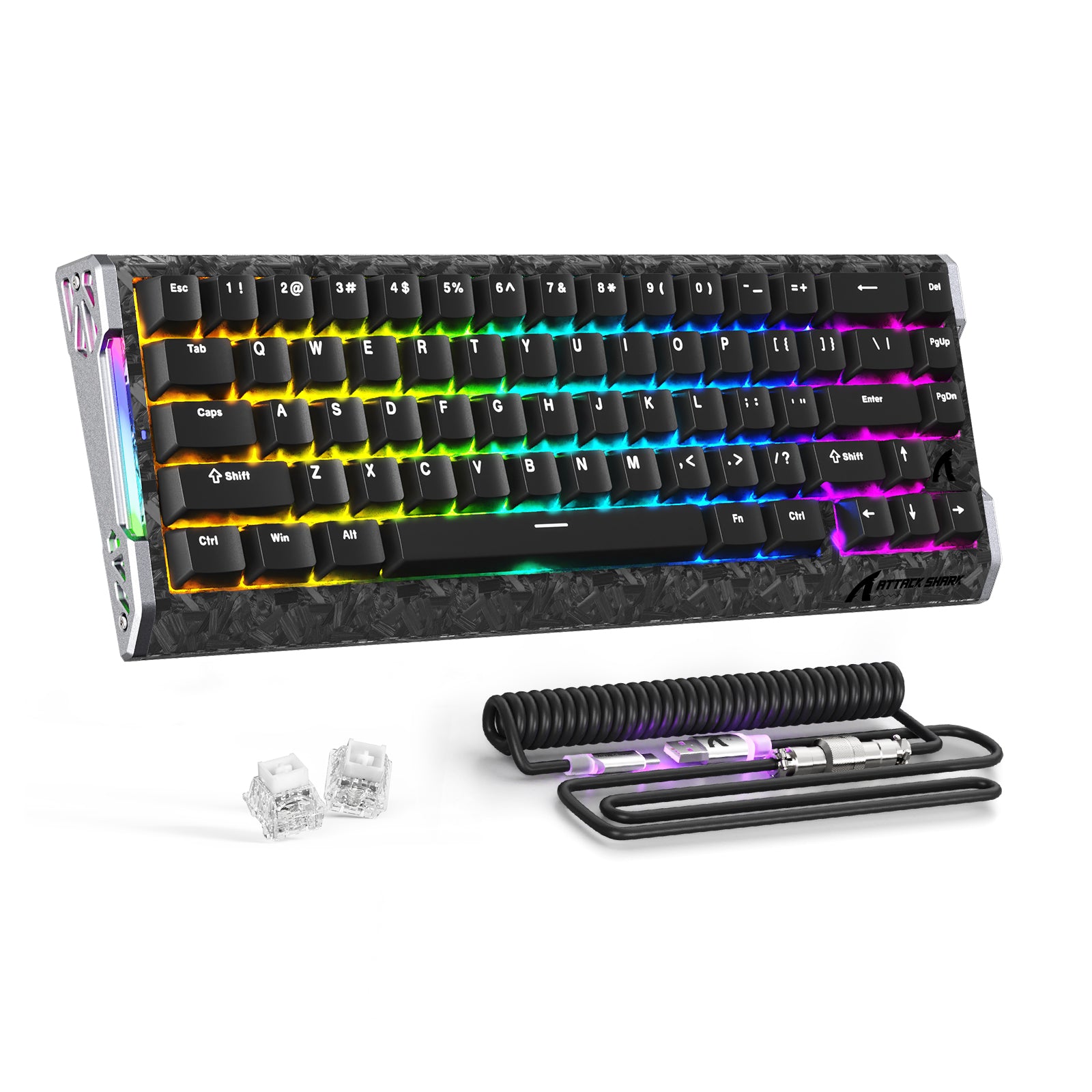 ATTACK SHARK R68 HE Carbon Fiber Wired Rapid Trigger Magnetic Switch Keyboard With C01 Ultra RGB Coiled Cable