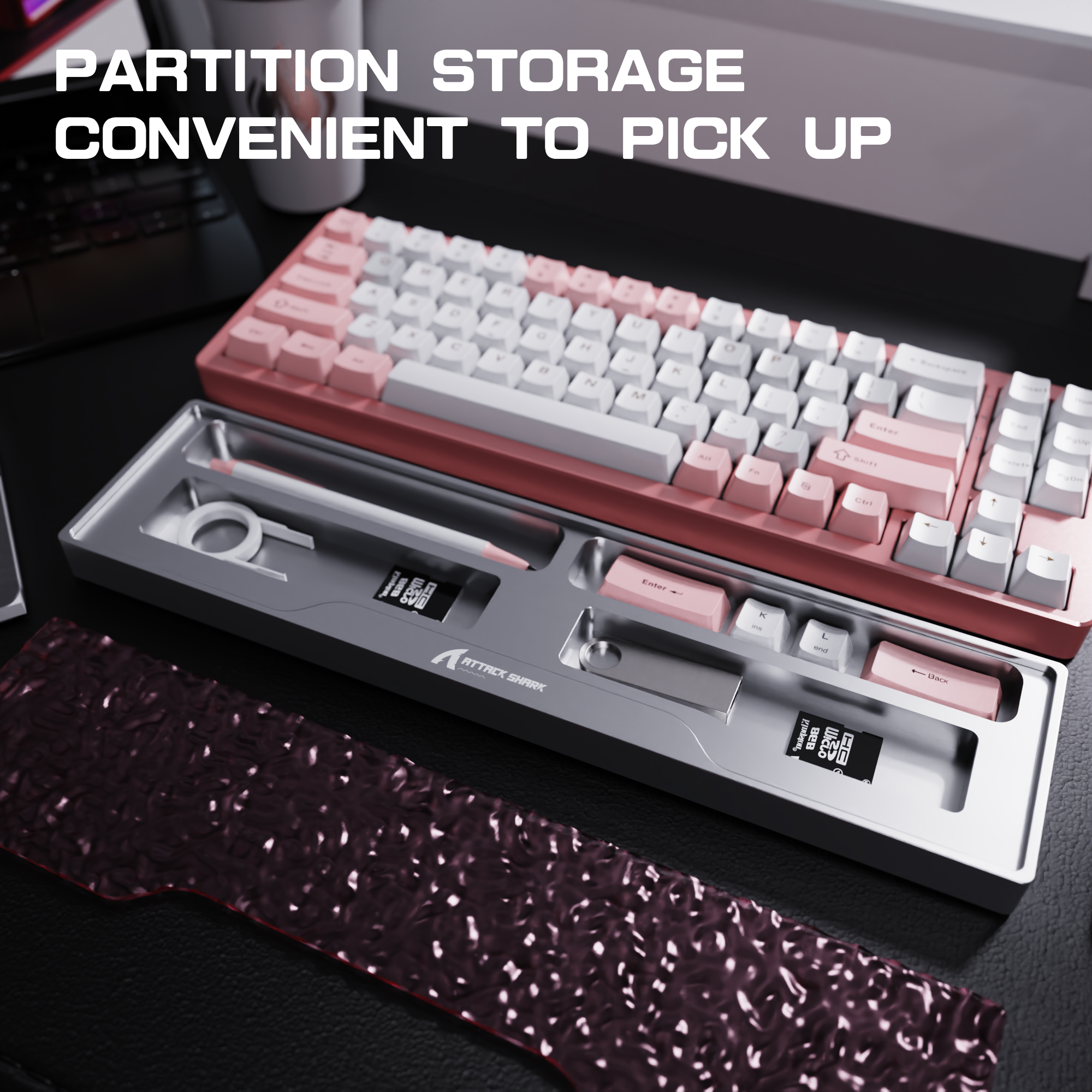 ATTACK SHARK Aluminum Alloy Wrist Rest with Partition Storage Case